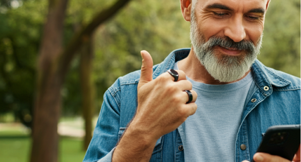 A man wearing a health ring while a workout in the park